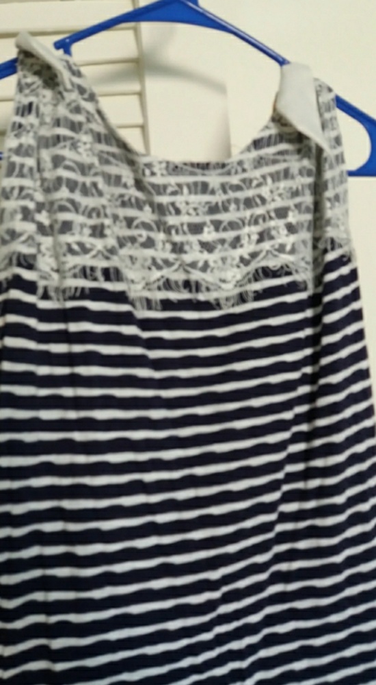 Navy and white lace trim top